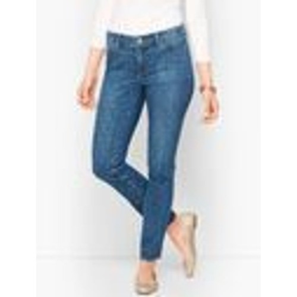 Talbots Flawless Slim Ankle Jeans Womens 4 Mid Rise Stretch Tulip Print Blue